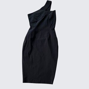 Vesper 247 One Shoulder Structured Black Midi Dress Size 6
